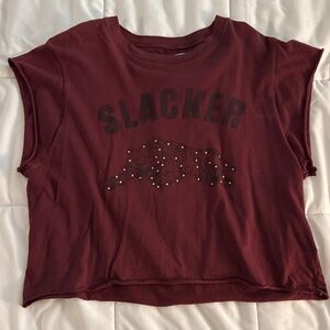 Slacker Graphic Crop Top in Burgundy